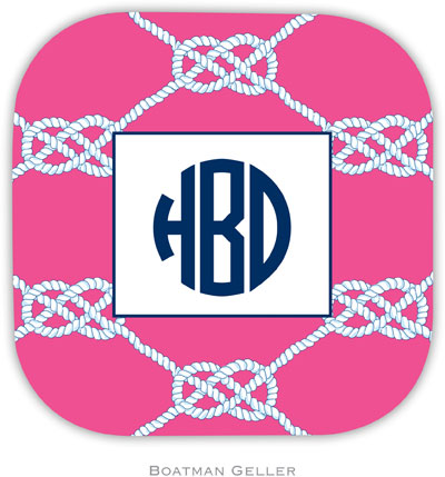 Personalized Hardbacked Coasters by Boatman Geller (Nautical Knot Raspberry)