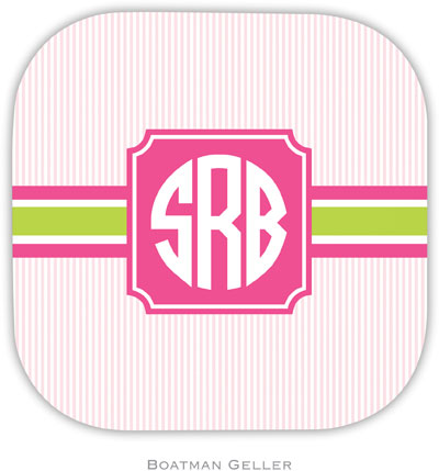 Personalized Hardbacked Coasters by Boatman Geller (Seersucker Band Pink & Green)