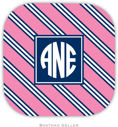 Personalized Hardbacked Coasters by Boatman Geller (Repp Tie Pink & Navy Preset)
