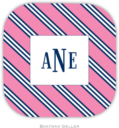 Personalized Hardbacked Coasters by Boatman Geller (Repp Tie Pink & Navy)