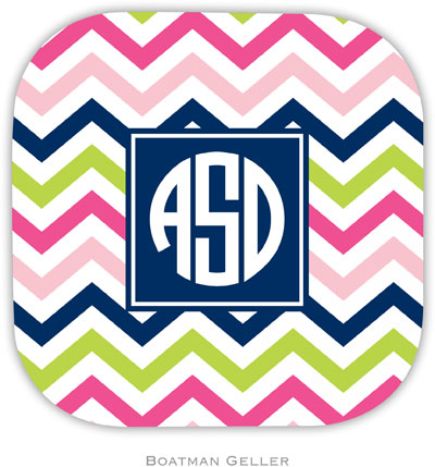 Personalized Hardbacked Coasters by Boatman Geller (Chevron Pink Navy & Lime Preset)