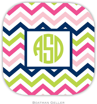 Personalized Hardbacked Coasters by Boatman Geller (Chevron Pink Navy & Lime)