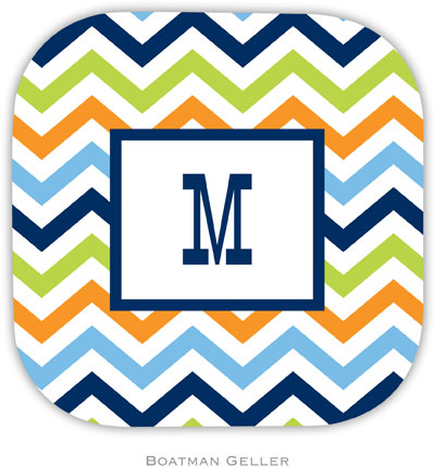 Personalized Hardbacked Coasters by Boatman Geller (Chevron Blue Orange & Lime)