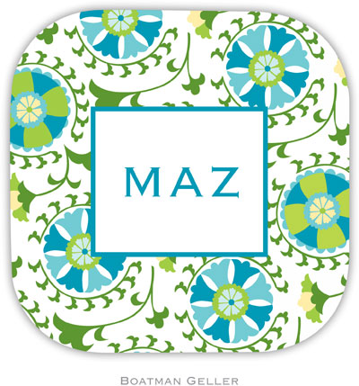 Personalized Hardbacked Coasters by Boatman Geller (Suzani Teal)