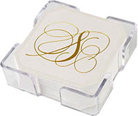 Flourish Gold Foil-Pressed Coasters with Acrylic Holder by Embossed Graphics