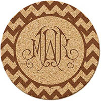 Personalized Cork Coasters - Reynosa Chevron Monogram Design | Embossed Graphics
