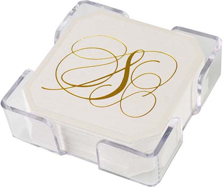 Flourish Gold Foil-Pressed Coasters with Acrylic Holder by Embossed Graphics
