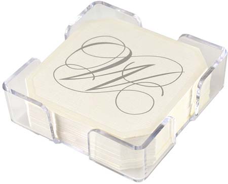 Flourish Silver Foil-Pressed Coasters with Acrylic Holder by Embossed Graphics