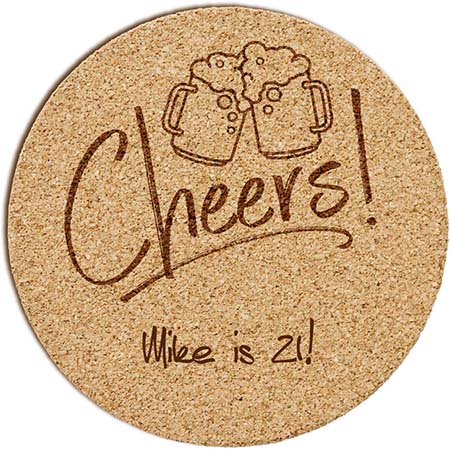Personalized Cork Coasters - Beers and Cheers Design | Embossed Graphics