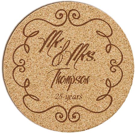 Personalized Cork Coasters - Mr. and Mrs. Design | Embossed Graphics