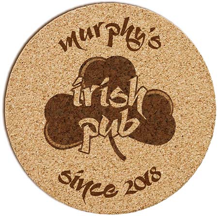 Personalized Cork Coasters - Irish Pub Design | Embossed Graphics