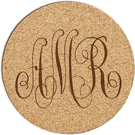 Personalized Cork Coasters - Bronson Monogram Design | Embossed Graphics