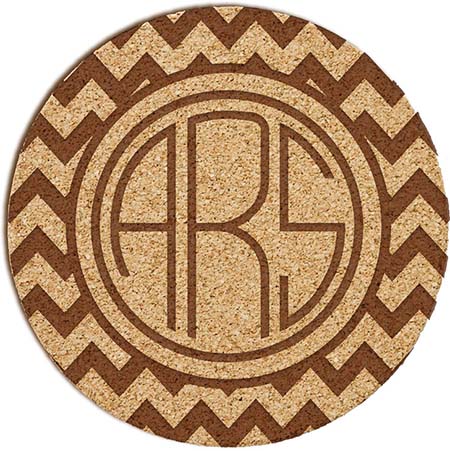 Personalized Cork Coasters - Bronson Chevron Monogram Design | Embossed Graphics