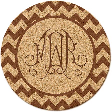 Personalized Cork Coasters - Reynosa Chevron Monogram Design | Embossed Graphics