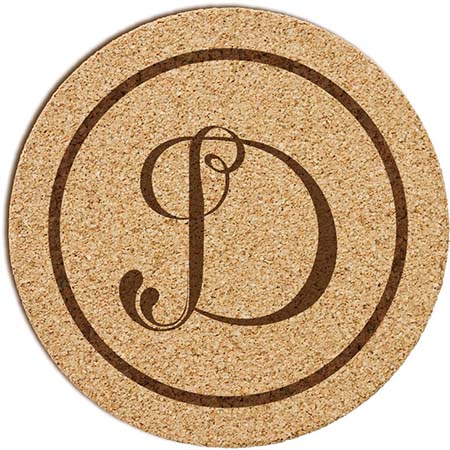 Personalized Cork Coasters - Rockford Initial Design | Embossed Graphics