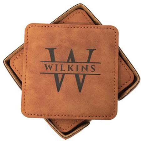 Customized Laser Engraved Leather Coaster Set