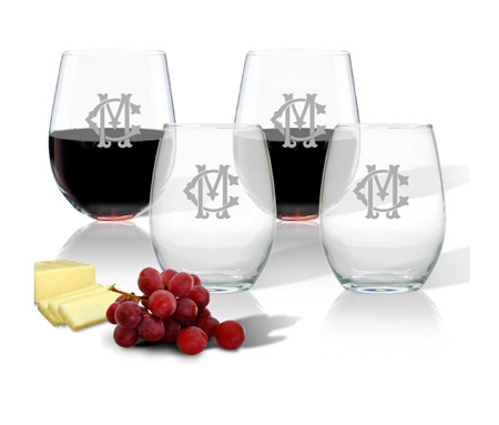 Personalized Wine Glass Monogram Chic Stemless Tumbler - Set of 4