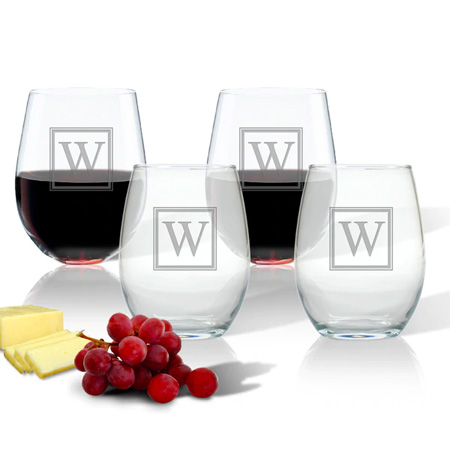 Monogrammed 15oz Stemless Wine Glasses set of 4