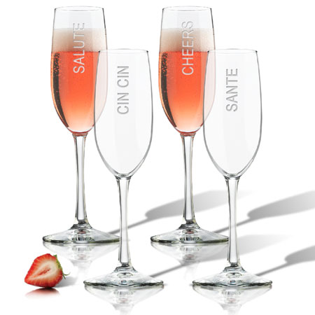 Glass Drinking Flutes - Salute - Cheers - Chin Chin - Sante