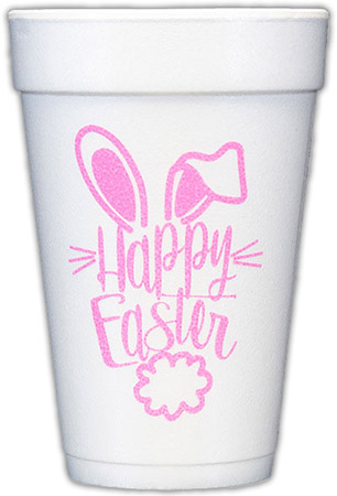 Happy Easter Bunny Ears/Tail (Bright Pink) Foam Cups