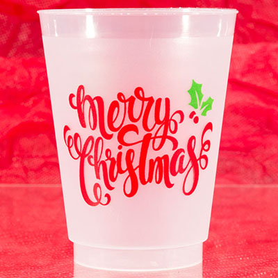 Merry Christmas Script Holiday Frosted Shatterproof Cups
