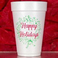 Happy Holidays Wreath Holiday Foam Cups