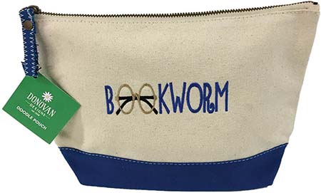 Embroidered Cosmetic Bags - Bookworm Doodle Pouches