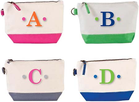 Embroidered Cosmetic Bags - Initial Doodle Pouches Embroidered Cosmetic Bags - Initial Doodle Pouches