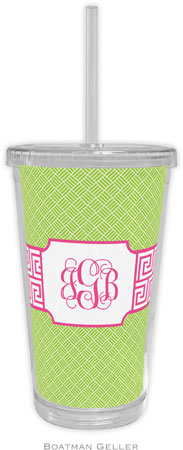 Boatman Geller - Personalized Beverage Tumblers (Greek Key Band Pink)