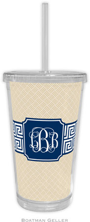 Boatman Geller - Personalized Beverage Tumblers (Greek Key Band Navy Preset)