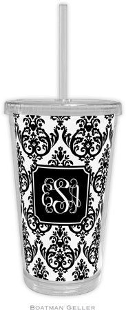 Boatman Geller - Personalized Beverage Tumblers (Madison Damask White with Black Preset)