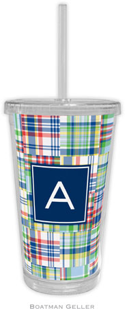 Boatman Geller - Personalized Beverage Tumblers (Madras Patch Blue Preset)