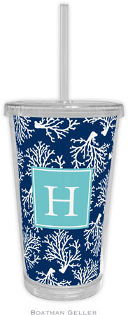 Boatman Geller - Personalized Beverage Tumblers (Coral Repeat Navy Preset)