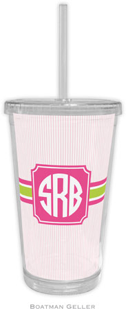 Boatman Geller - Personalized Beverage Tumblers (Seersucker Band Pink & Green)