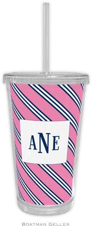 Boatman Geller - Personalized Beverage Tumblers (Repp Tie Pink & Navy) Boatman Geller - Personalized Beverage Tumblers (Repp Tie Pink & Navy)