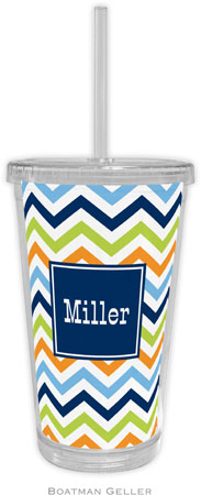 Boatman Geller - Personalized Beverage Tumblers (Chevron Blue Orange & Lime Preset)