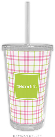 Boatman Geller - Personalized Beverage Tumblers (Miller Check Pink & Green Preset)