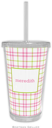 Boatman Geller - Personalized Beverage Tumblers (Miller Check Pink & Green) Boatman Geller - Personalized Beverage Tumblers (Miller Check Pink & Green)