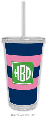 Boatman Geller - Personalized Beverage Tumblers (Rugby Navy & Pink Preset)