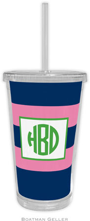 Boatman Geller - Personalized Beverage Tumblers (Rugby Navy & Pink)