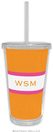 Boatman Geller - Personalized Beverage Tumblers (Stripe Tangerine & Raspberry)