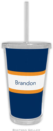 Boatman Geller - Personalized Beverage Tumblers (Stripe Navy & Tangerine)