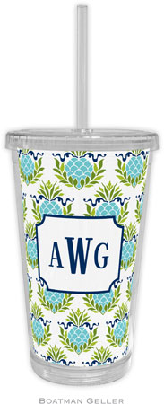 Boatman Geller - Personalized Beverage Tumblers (Pineapple Repeat Teal)