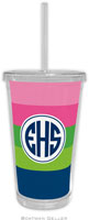 Boatman Geller - Personalized Beverage Tumblers (Bold Stripe Pink Green & Navy)