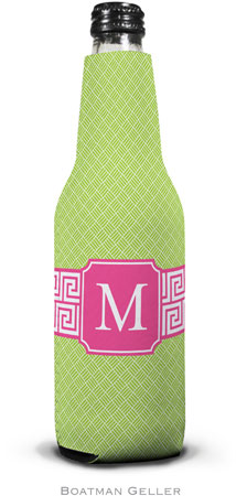 Personalized Bottle Koozies by Boatman Geller (Greek Key Band Pink Preset)