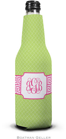 Personalized Bottle Koozies by Boatman Geller (Greek Key Band Pink)