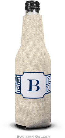 Personalized Bottle Koozies by Boatman Geller (Greek Key Band Navy)