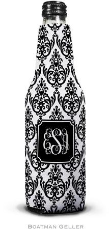 Boatman Geller - Personalized Bottle Koozies (Madison Damask White with Black Preset)