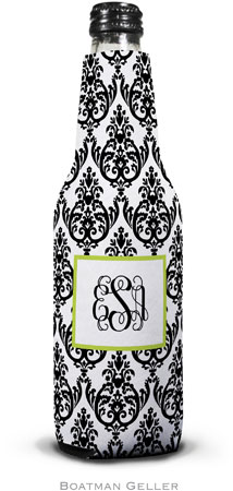 Personalized Bottle Koozies by Boatman Geller (Madison Damask White with Black)