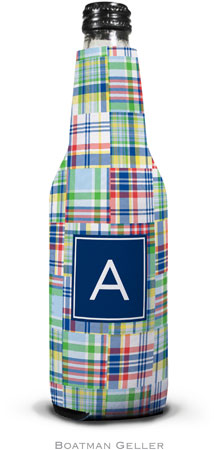 Personalized Bottle Koozies by Boatman Geller (Madras Patch Blue Preset)